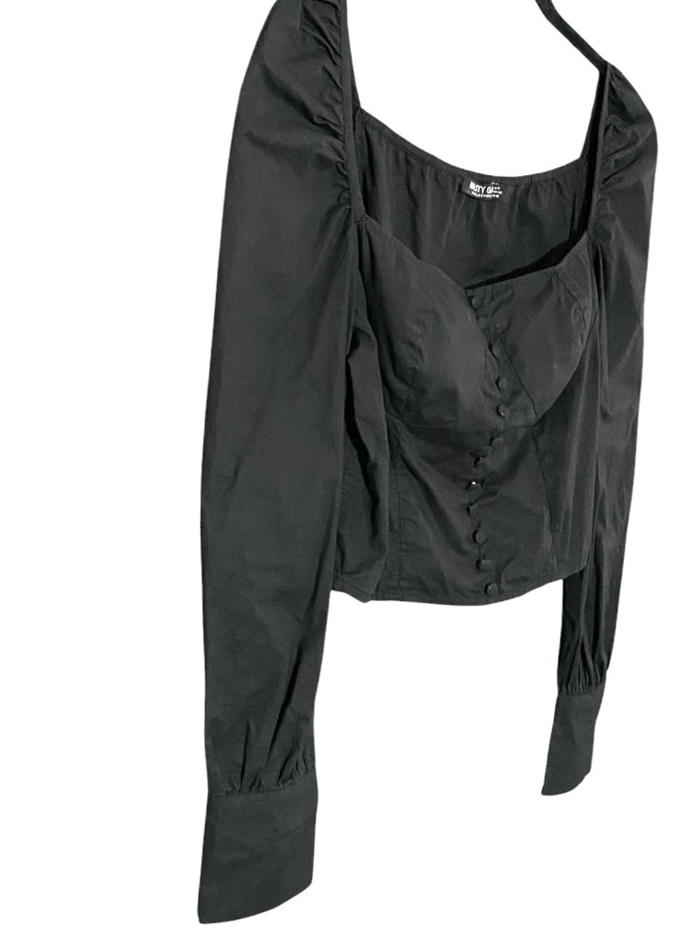 Nasty Gal Black Corset Top 8 Puff Sleeve Victorian Witchy Romantic Goth Cotton - Picture 8 of 10